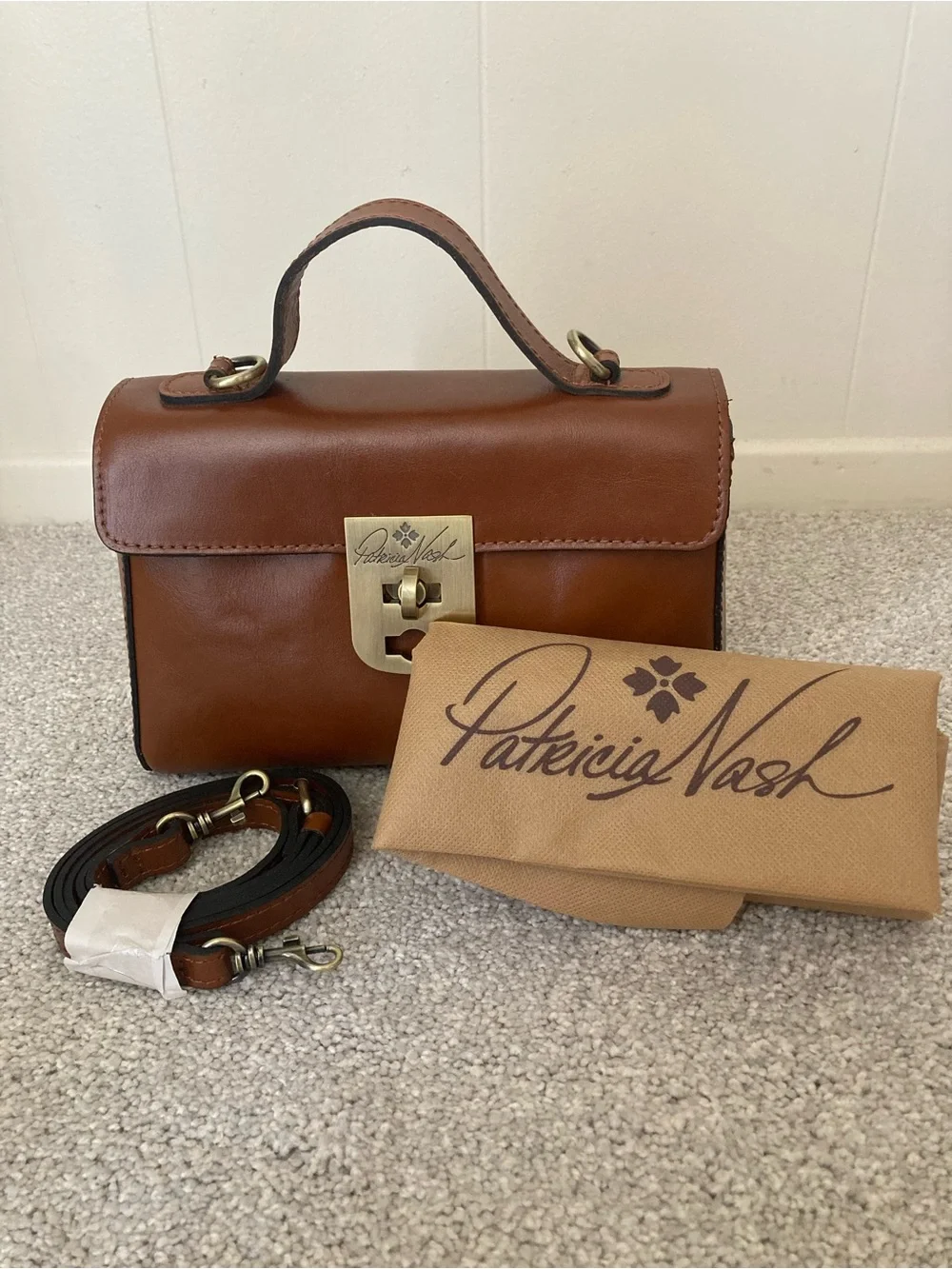 Patricia Nash Carisbrooke Tan Brown Leather Satchel crossbody bag handbag